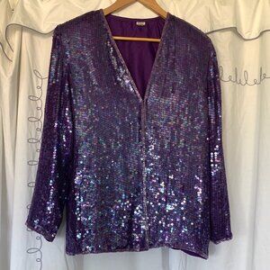 Vintage Purple Sequin Blazer Jacket Size Large Silk Rayon Made in India